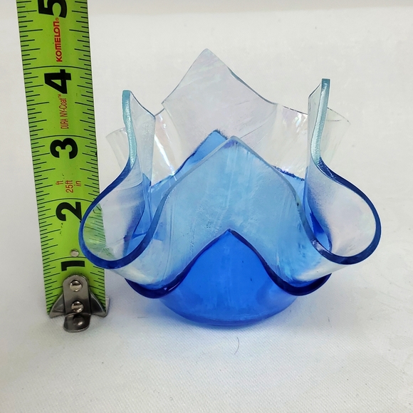 Vintage fused art glass  handkerchief  style tea light holder - Picture 2 of 7